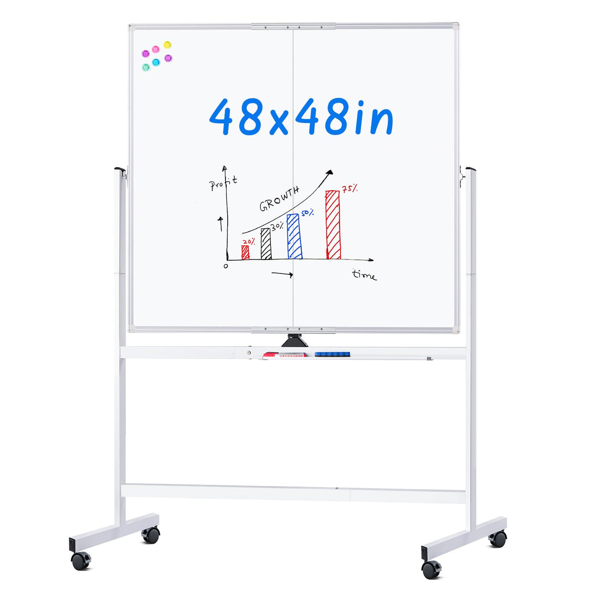 Maxtek Rolling Whiteboard 48 x 36 in Large Magnetic White Board on Wheels