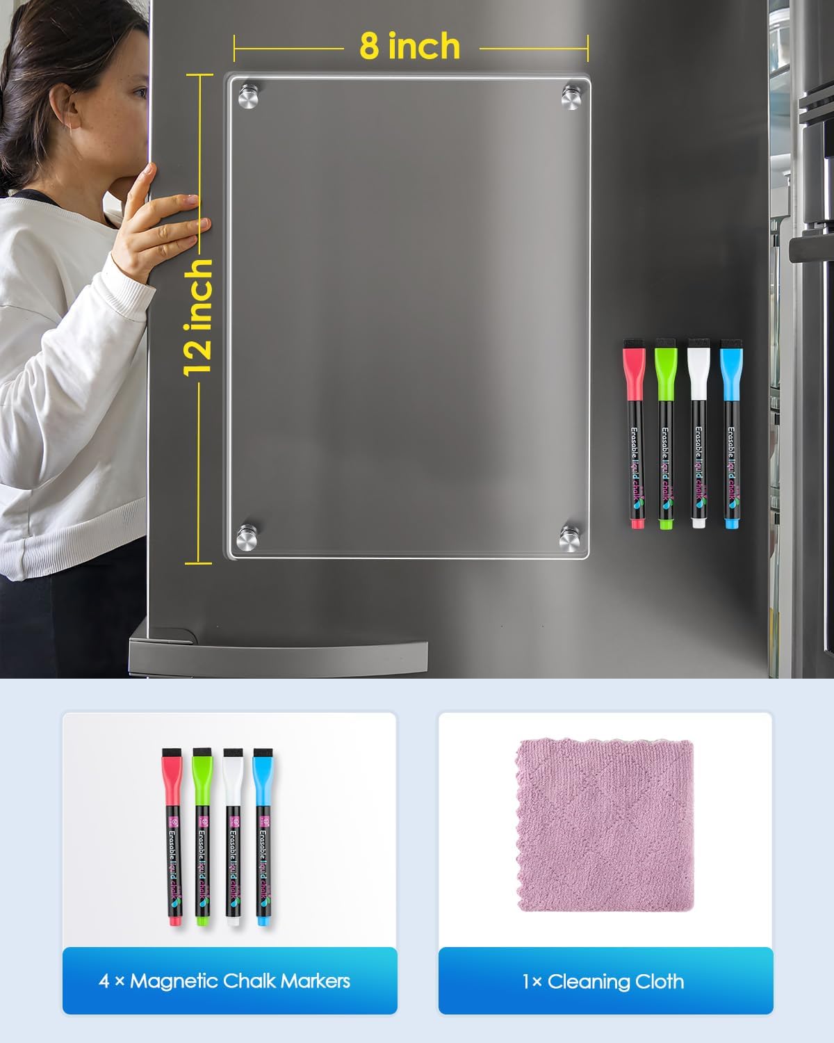 MaxGear Acrylic Magnetic Whiteboard for Fridge, 12 x 8 Inch Dry Erase Board
