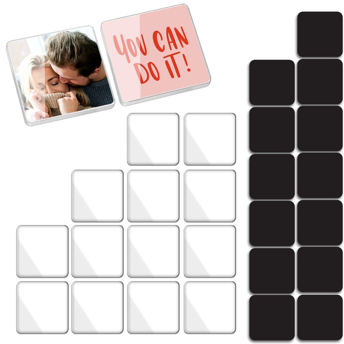 30 Pieces Fridge Magnet Set Acrylic Square Refrigerator Magnet with Adhesive Backing DIY Fridge Magnets for Office, Classroom, Cabinets, Kitchen (60 Piece, 1.89 Inch)