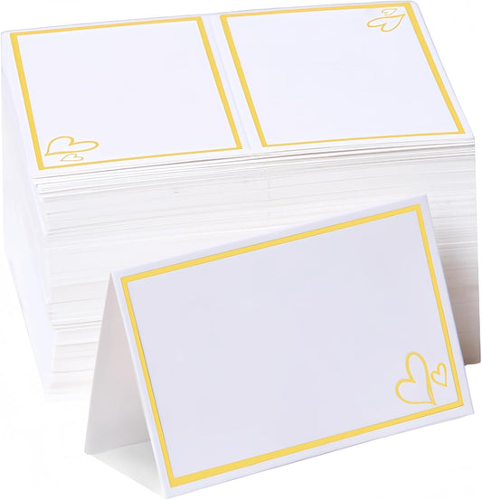 100 Pcs Elegant Name Place Cards for Table Setting with Gold Foil Border