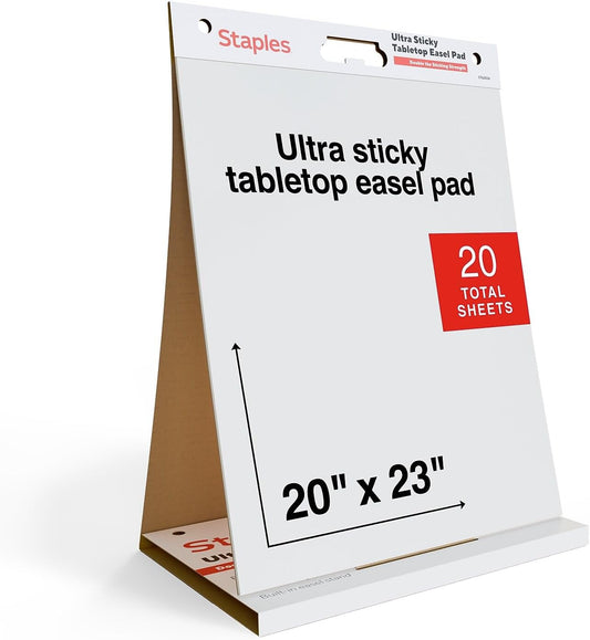 Staples Ultra Sticky Tabletop Easel Pad, 20x23 Inch, 20 Sheets/Pad