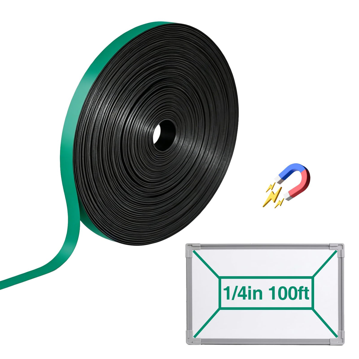 Magnetic Whiteboard Tape for Office,Fine Line Gridding Tape - 1/5 in x 40 yd x 24 mil,High Energy Thin Strip Magnets,Black 120 Feet