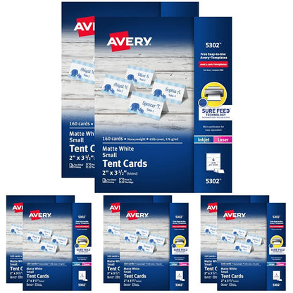 Avery Printable Tent Cards, 2" x 3.5", Matte White, 160 Place Cards