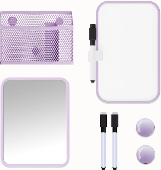 Svartur Locker Accessories for Girls with Magnetic whiteboard, Locker Mirror and Pen Holder, Pink Locker Decoration for School Locker, Back to School Essentials, Purple