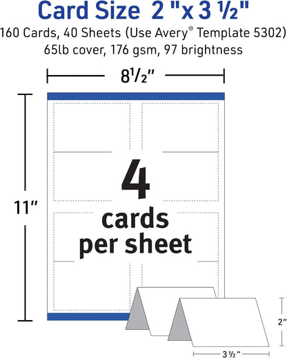 Avery Printable Tent Cards, 2" x 3.5", Matte White, 160 Place Cards