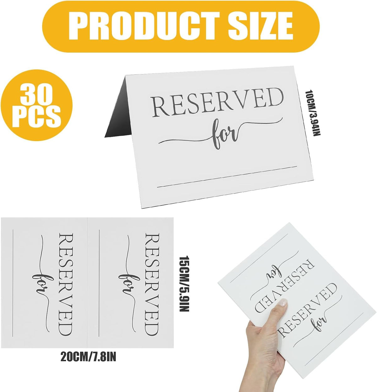 30 Pack Reserved Table Signs, 4 x 6 Inch Folded Tent Cards with Name Line
