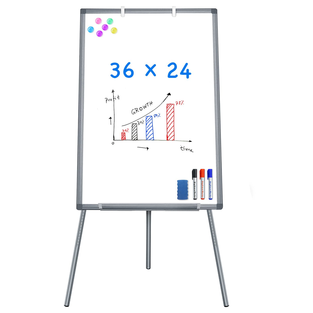 Maxtek Easel Whiteboard 36 x 24 in, Stand Tripod with Height Adjustable