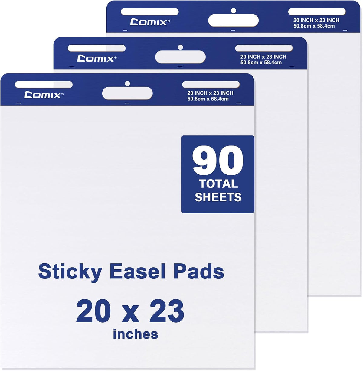 Comix Sticky Easel Pad, 20 x 23 Inches Flip Chart, 30 Sheets/Pad, 3 Pads