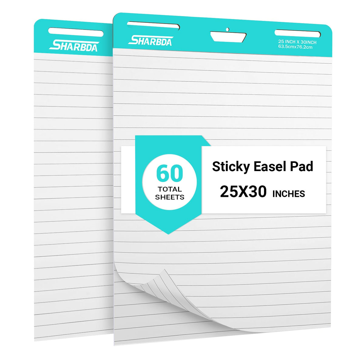 Lined Sticky Easel Pad, 25 * 30 inch,Self-Stick Flip Chart Paper, Super Adhesive & Bleed-Resistant,Micro-Perforated Tear,Classroom Teacher Office Presentation Pads,10 Pads/Pack,300 Sheets