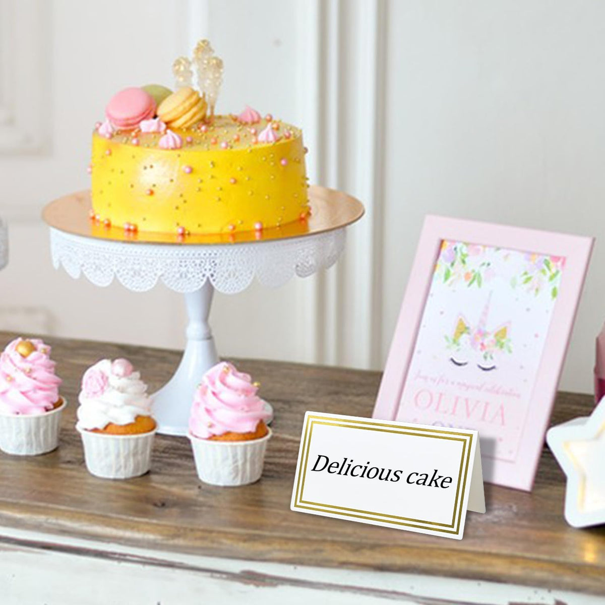 Premium Place Cards, 2x3.5" Double Gold Foil Border Tent Cards