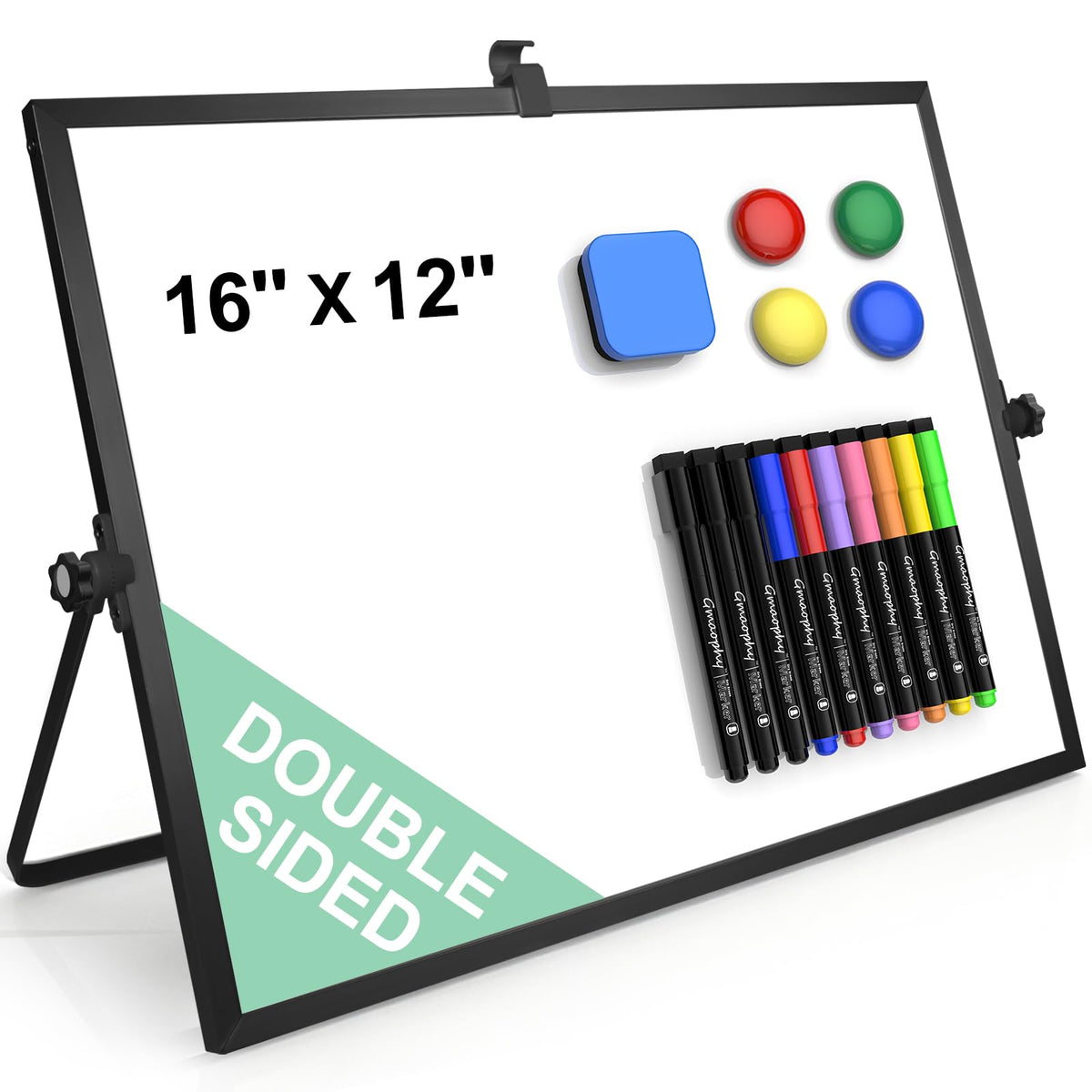 Dry Erase White Board with Stand, 16"x12" Double-Sided Magnetic Whiteboard