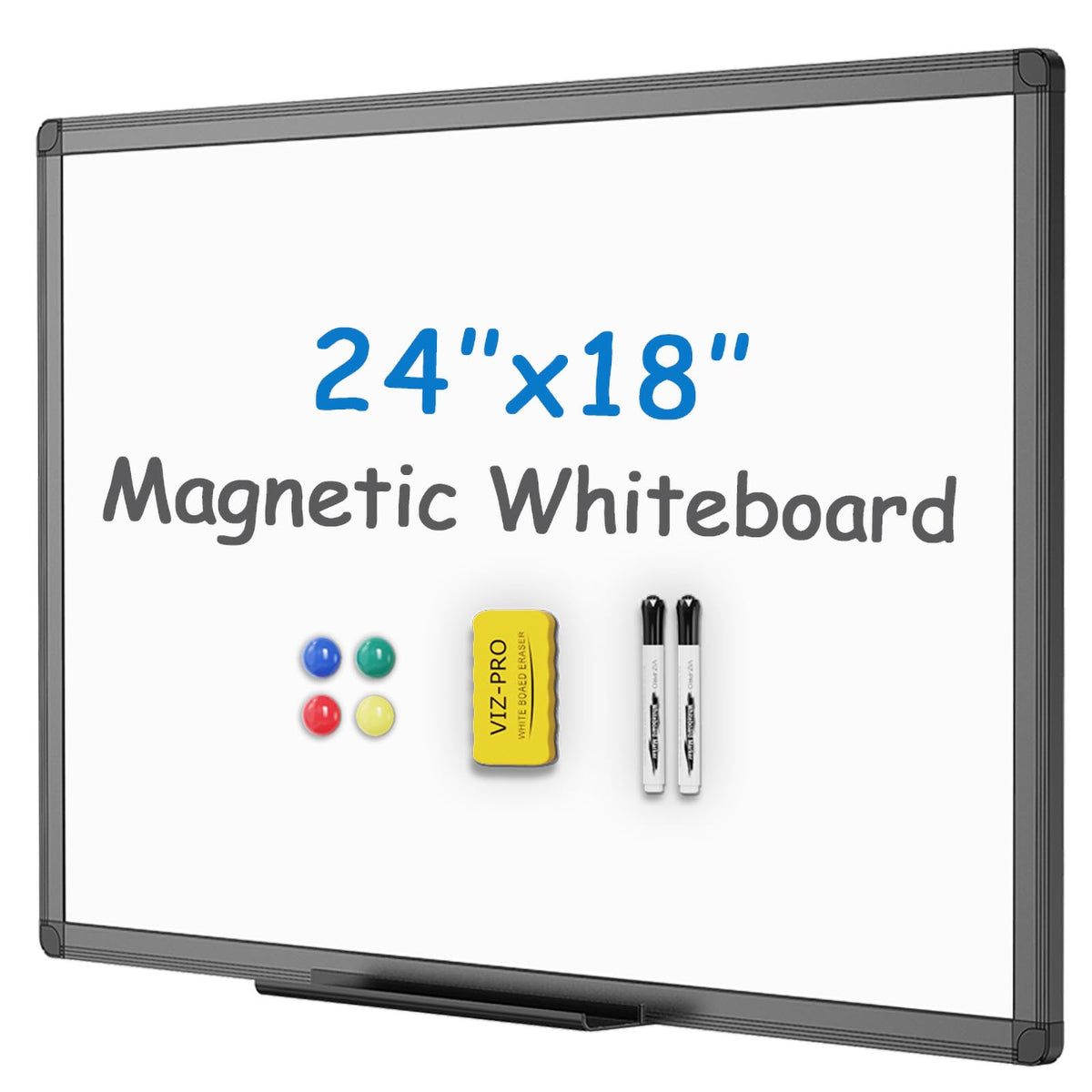 VIZ-PRO Magnetic Dry Erase White Board, 36 X 24 Inches, Black Aluminium Frame
