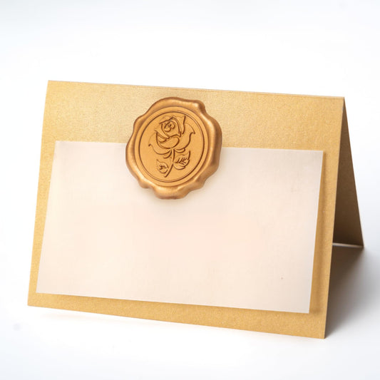 25 Pack Name Cards for Table Setting, Printable Place Cards with Antique Gold Rose Wax Seal Sticker for Wedding, Table Tent Card Stock Decor for Party, Dinner, Home(Pearlized Champagne Gold)