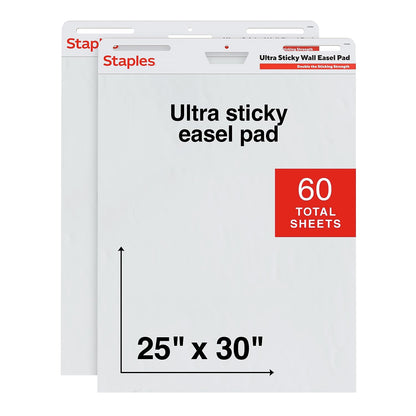 Staples Ultra Sticky Tabletop Easel Pad, 20x23 Inch, 20 Sheets/Pad