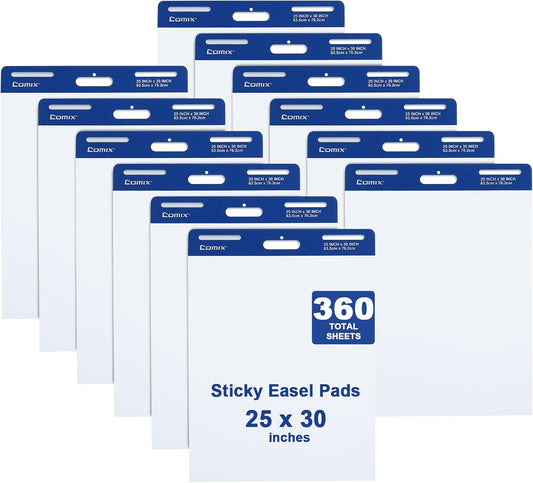 Comix Sticky Easel Pad, 25 x 30 Inch Flip Chart, 30 Sheets/Pad, 12 Pads