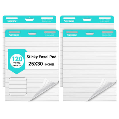 Lined Sticky Easel Pad, 25 in x 30 in,Flip Chart Paper,Sticky Chart Paper for Teachers, Large Self-Stick Easel Paper,Super Sticky & Bleed-Resistant,30 Sheets/Pad,2 Pads