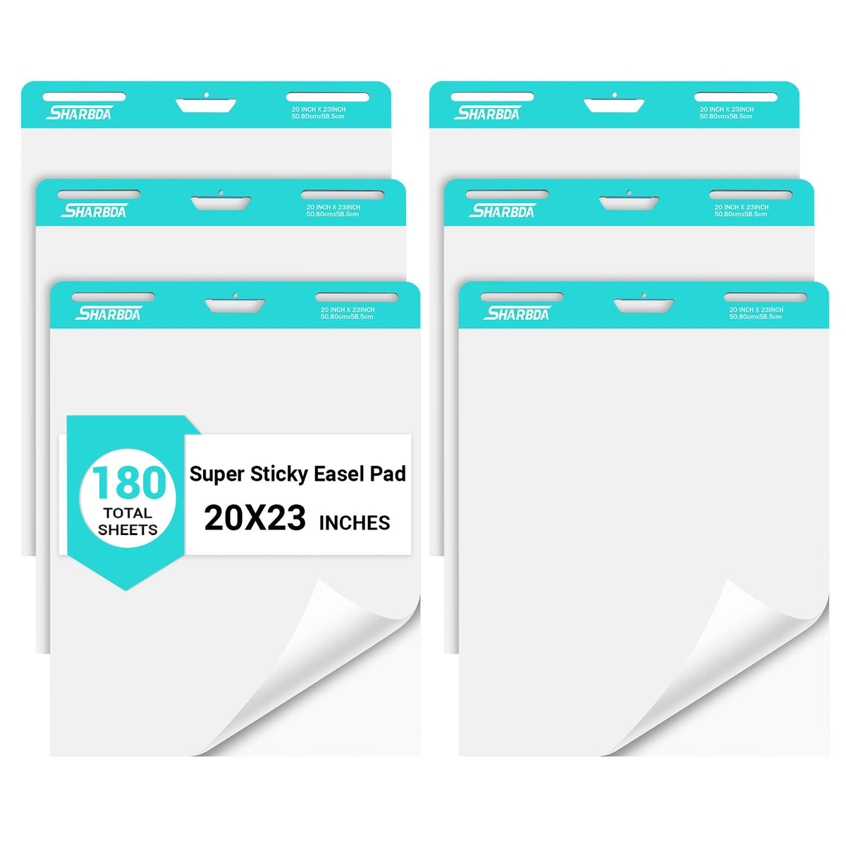 Sticky Easel Pad, 25 * 30 inch,Self-Stick Flip Chart Paper, Super Adhesive & Bleed-Resistant,Micro-Perforated Tear,Classroom Teacher Office Presentation Pads,6 Pads/Pack,180 Sheets