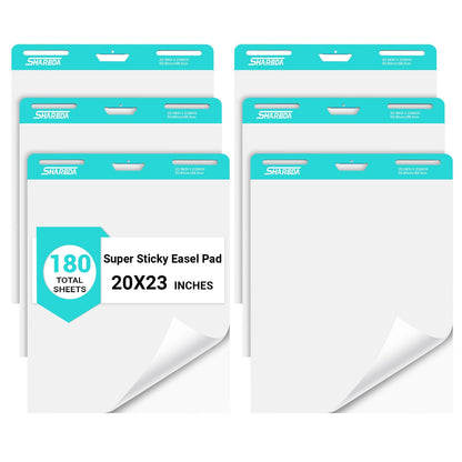 Sticky Easel Pad, 25 * 30 inch,Self-Stick Flip Chart Paper, Super Adhesive & Bleed-Resistant,Micro-Perforated Tear,Classroom Teacher Office Presentation Pads,6 Pads/Pack,180 Sheets