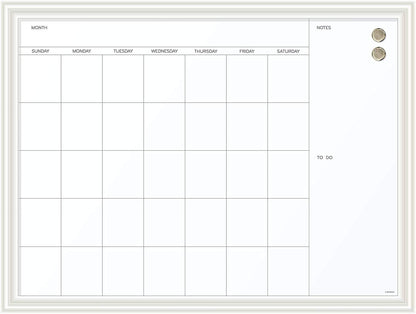 U Brands Magnetic Dry Erase Calendar White Board, 30" x 20", White Wood Style Frame, Includes Magnets