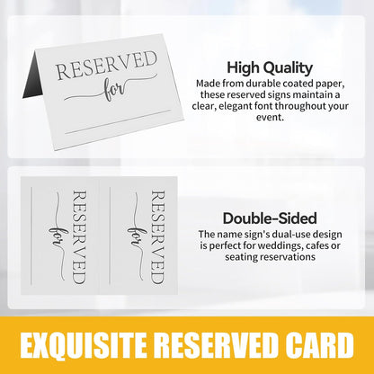 30 Pack Reserved Table Signs, 4 x 6 Inch Folded Tent Cards with Name Line