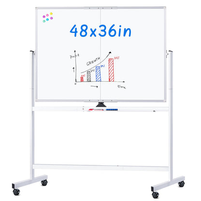 Maxtek Rolling Whiteboard 48 x 36 in Large Magnetic White Board on Wheels