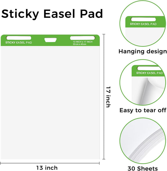 Sticky Mini Easel Pads 13 x 17 Inches, 3 Pack Anchor Chart Paper for Teachers, Self Stick Flip Chart Paper with Sticky Back for Classroom, Office, 30 Sheets/Pad (White)