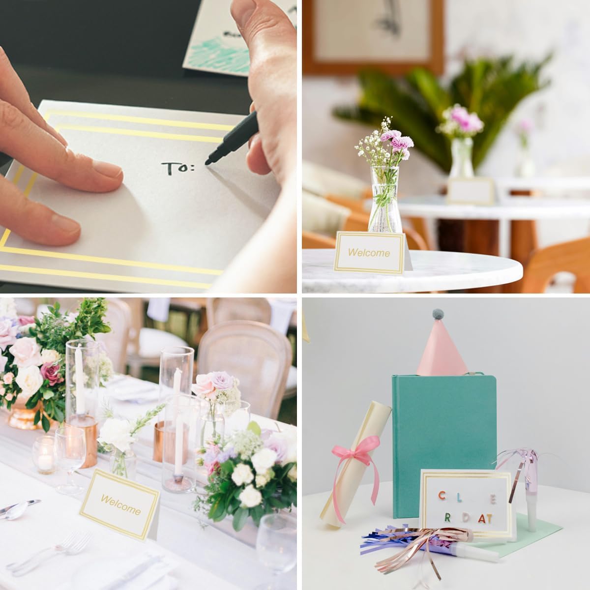 50 Pcs Seat Cards with Double Gold Foil Border,2" x 3.5" Tent Seating Cards