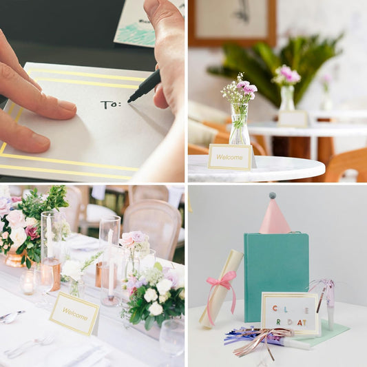 50 Pcs Seat Cards with Double Gold Foil Border,2" x 3.5" Tent Seating Cards