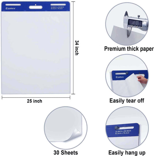 Comix Sticky Easel Pad, 25 x 30 Inch Flip Chart, 30 Sheets/Pad, 8 Pads