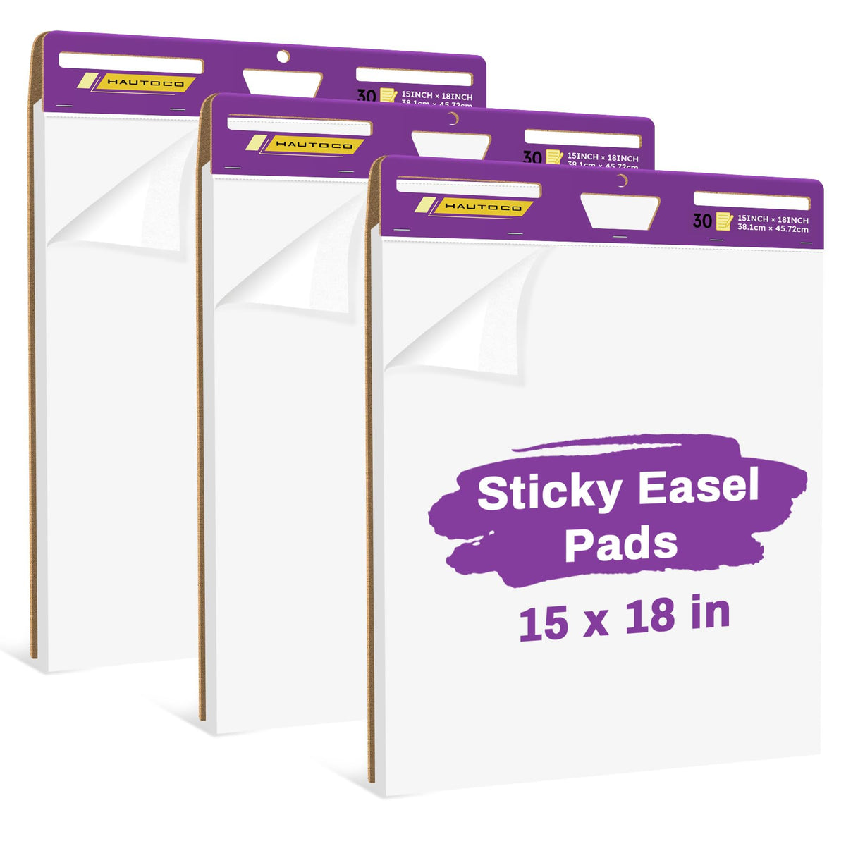 HAUTOCO Sticky Easel Pads 20x23 In, 3 Pack White Lined Flip Chart Paper