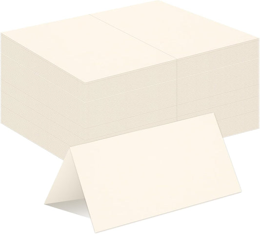 150 Pack 2 x 3.5" Folded Place Blank Note Tent Cards 92lb/250gsm (Cream)