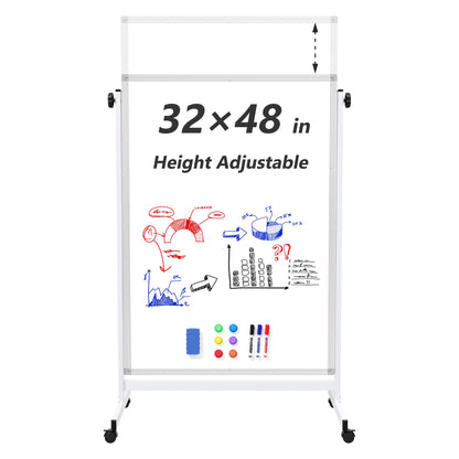 Large Rolling Whiteboard on Wheels, 48" x 36" Double-Sided Mobile White Board with Stand, 4' x 3' Portable Standing Magnetic Dry Erase Board Easel for Home Office Classroom School, Silver