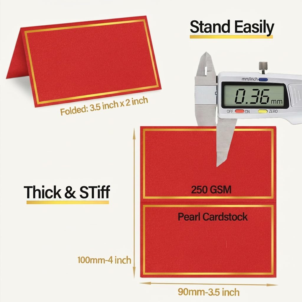 Place Cards for Table Setting,250g Premium Tent Cards, Red