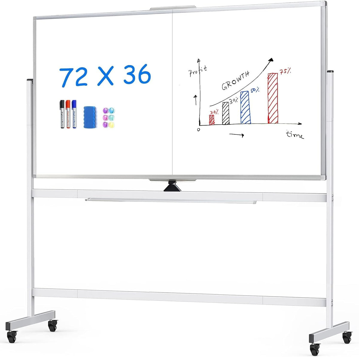 Maxtek Rolling Whiteboard 48 x 36 in Large Magnetic White Board on Wheels