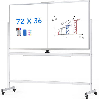 Maxtek Rolling Whiteboard 48 x 36 in Large Magnetic White Board on Wheels