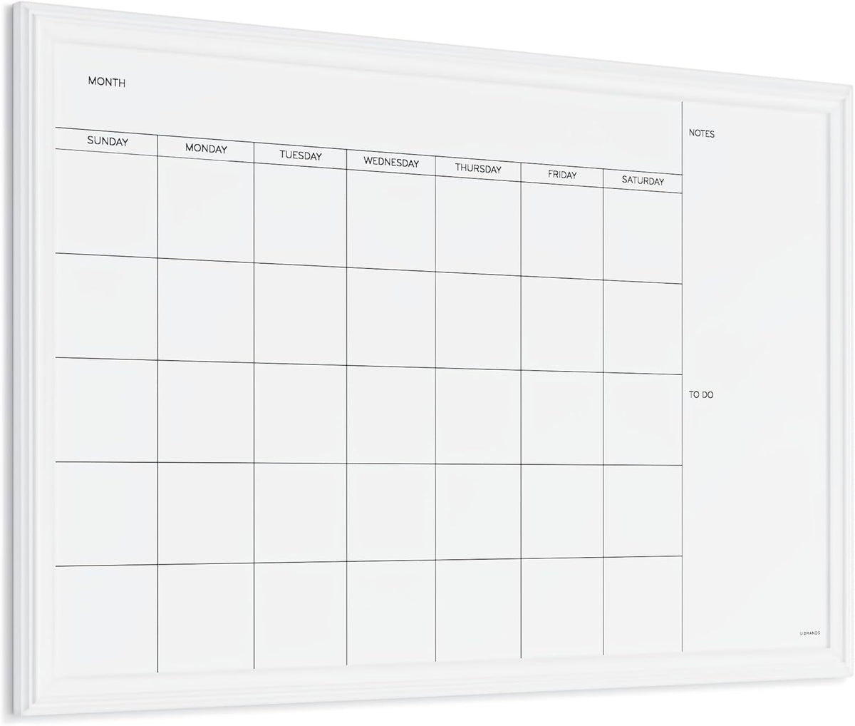 U Brands Magnetic Dry Erase Calendar White Board, 30" x 20", White Wood Style Frame, Includes Magnets