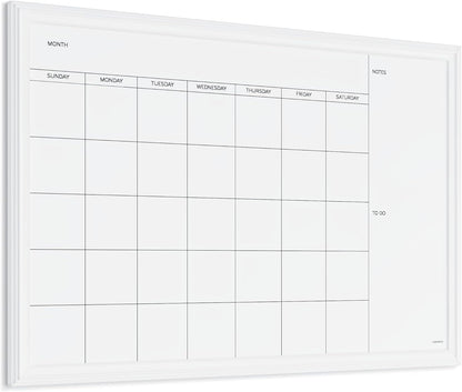 U Brands Magnetic Dry Erase Calendar White Board, 30" x 20", White Wood Style Frame, Includes Magnets