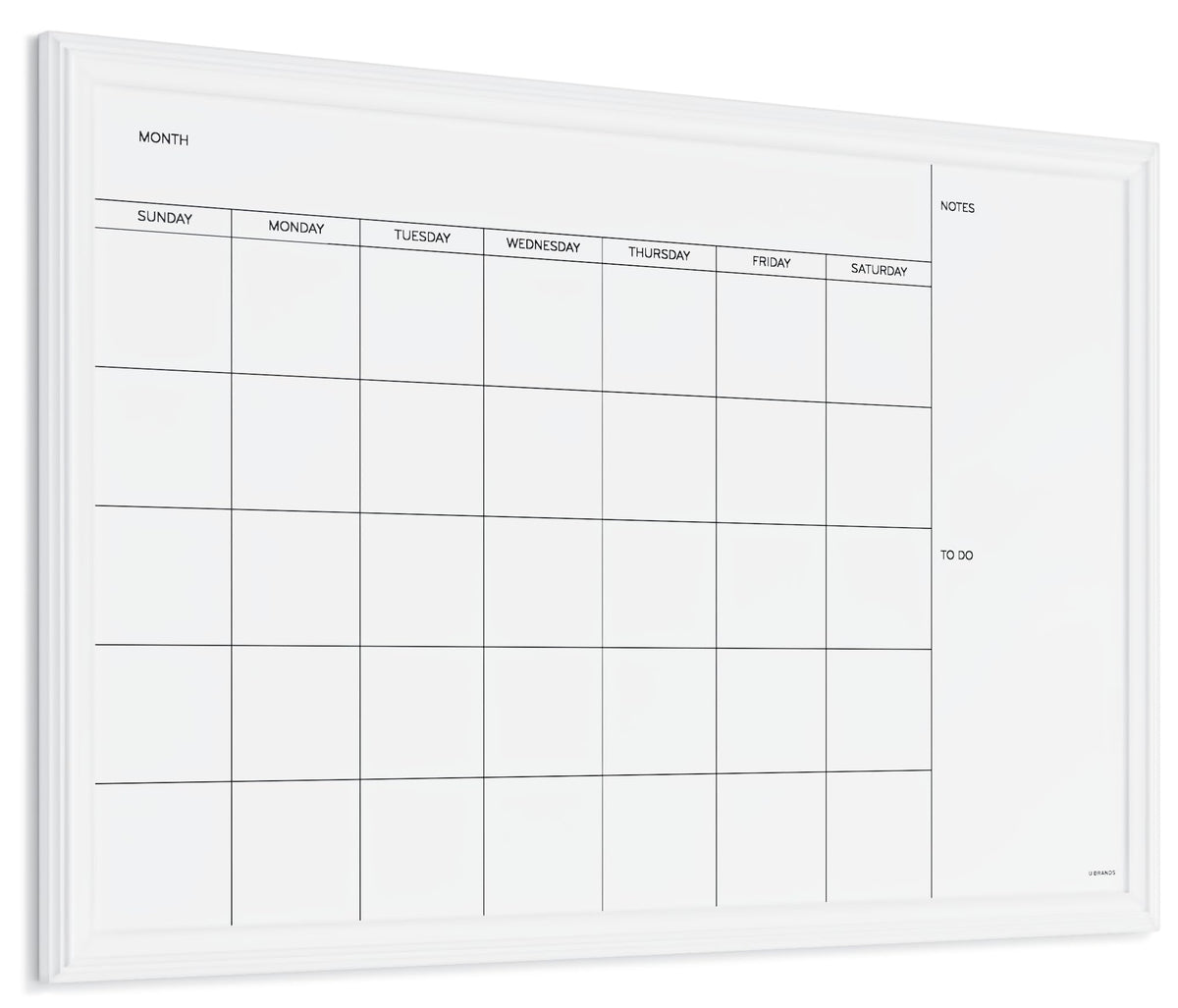 U Brands Magnetic Dry Erase Calendar White Board, 30" x 20", White Wood Style Frame, Includes Magnets