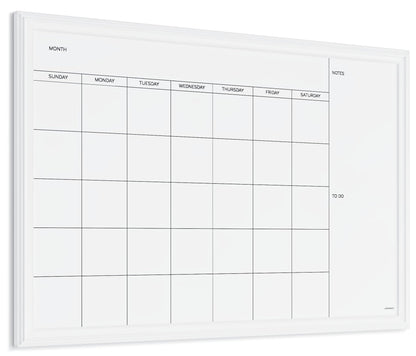 U Brands Magnetic Dry Erase Calendar White Board, 30" x 20", White Wood Style Frame, Includes Magnets