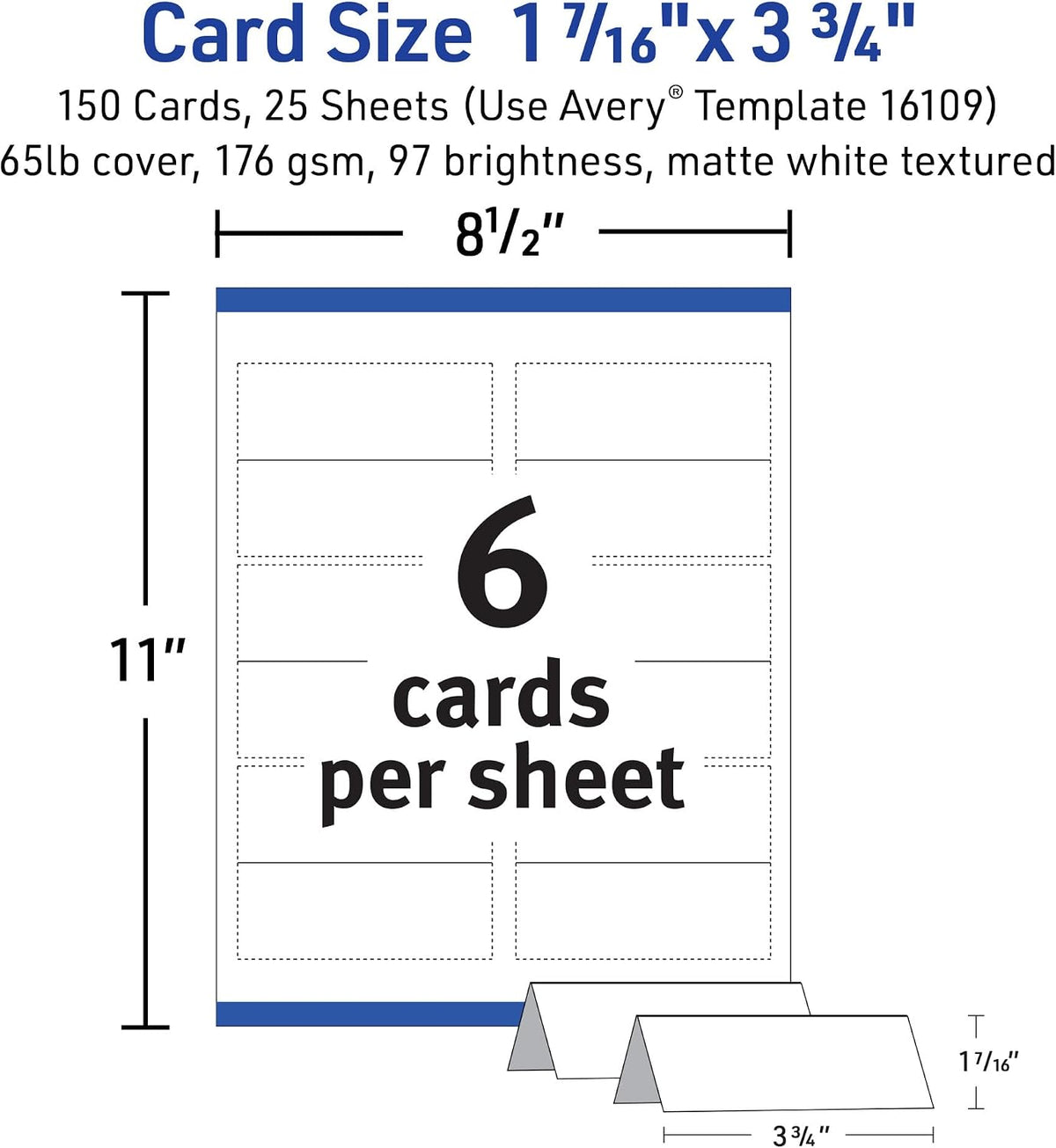 Avery Place Cards, 1-7/16" x 3-3/4", Textured Cardstock, 150 Cards