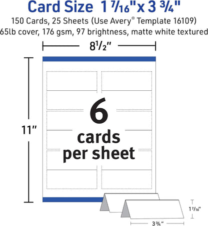 Avery Place Cards, 1-7/16" x 3-3/4", Textured Cardstock, 150 Cards
