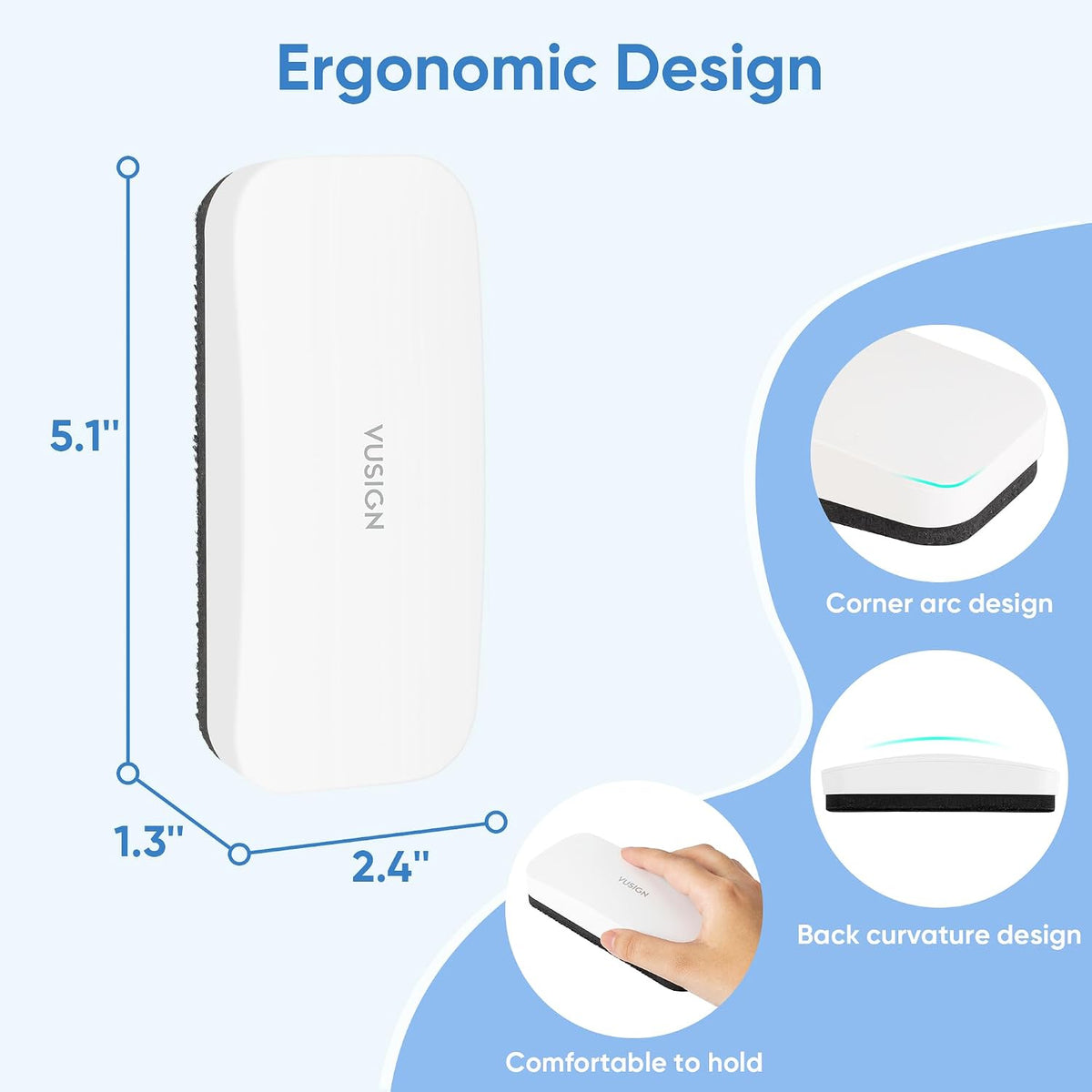 VUSIGN Magnetic Dry Erase White Board Eraser- 2 Pack, White