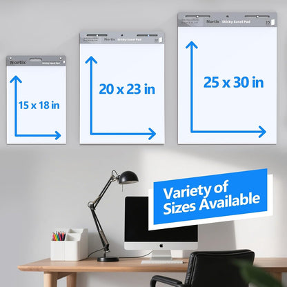 Nortix Sticky Easel Pad, Flip Chart Paper, 25 x30 inch, 30 Sheets/Pad, 6 Pads, Chart Paper for Teachers,Super Adhesive & Bleed-Resistant, Large Self-Stick Easel Paper for Classroom/Office/Home