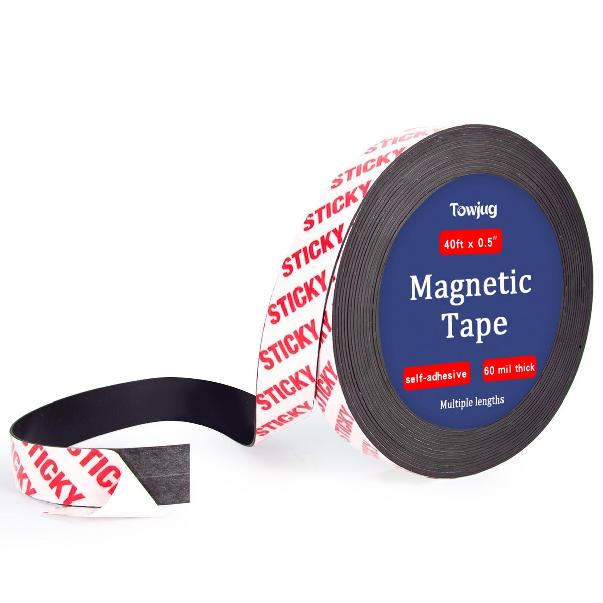 Towjug Magnetic Tape 10ft x 1/2in Fridge Magnets with Adhesive Backing Roll