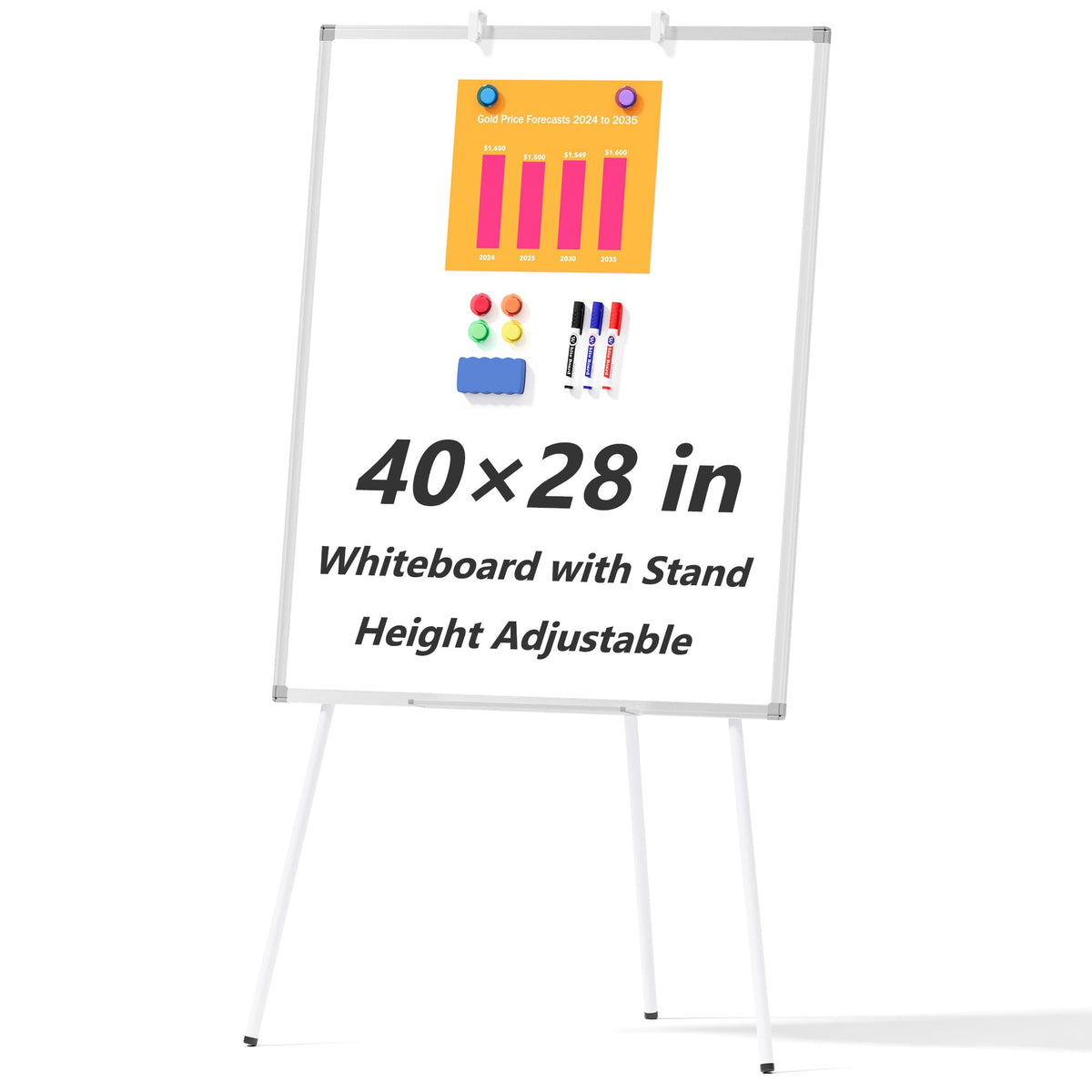 Large Rolling Whiteboard on Wheels, 48" x 36" Double-Sided Mobile White Board with Stand, 4' x 3' Portable Standing Magnetic Dry Erase Board Easel for Home Office Classroom School, Silver