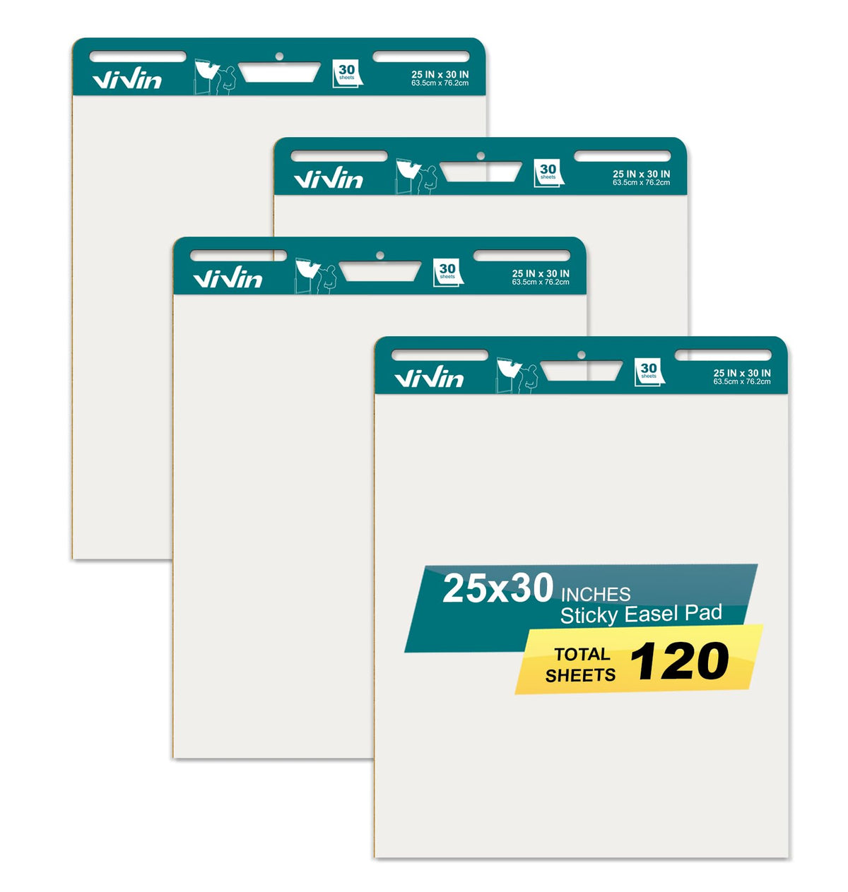 ViVin Super Sticky Easel Pad, 25 x 30 Inches Flip Chart Paper for Teachers, Large Self Stick Easel Paper, Teacher Anchor Chart, 30 Sheets/Pad, 10 Pads/Pack