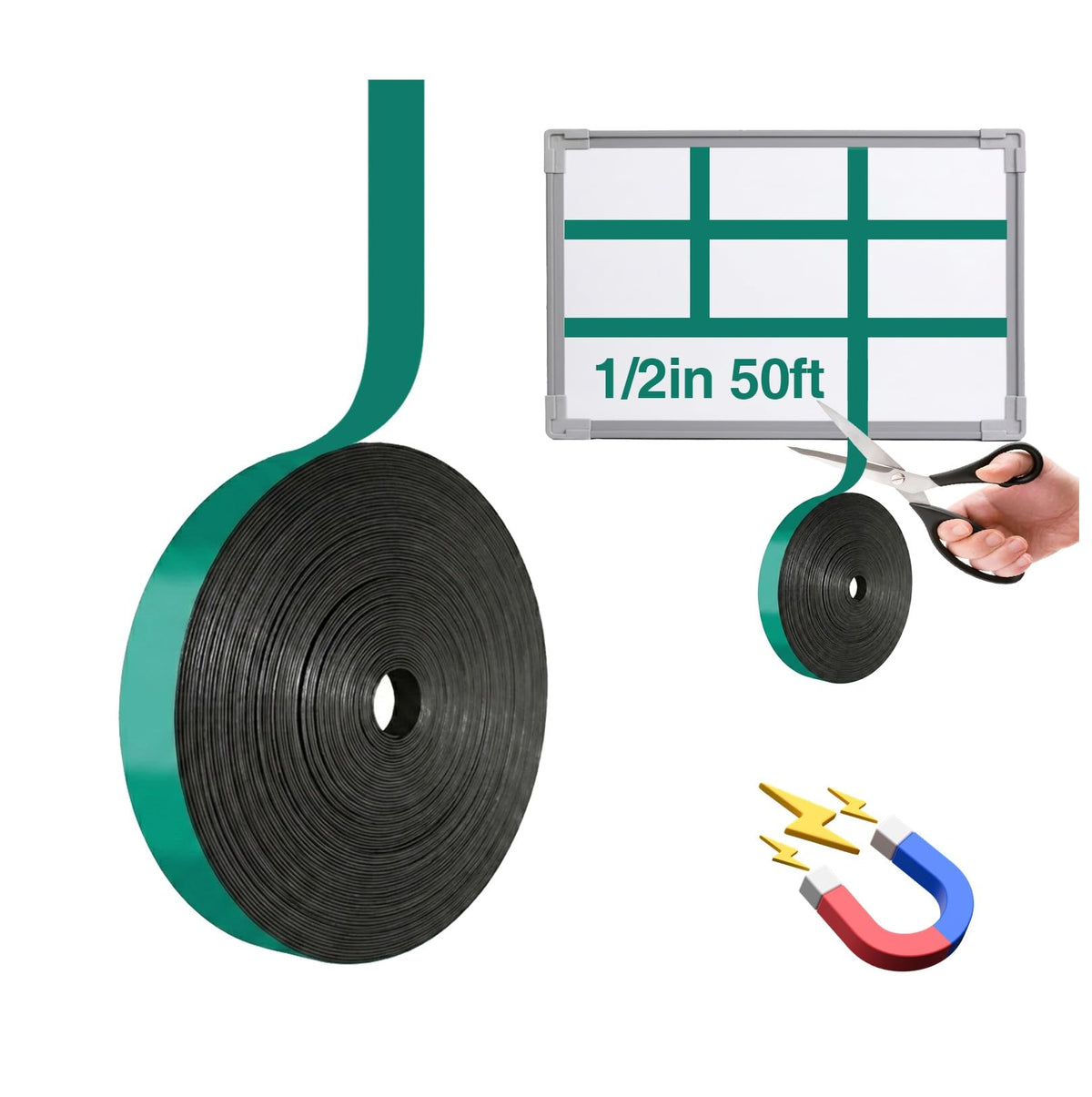 Magnetic Whiteboard Tape for Office,Fine Line Gridding Tape - 1/5 in x 40 yd x 24 mil,High Energy Thin Strip Magnets,Black 120 Feet
