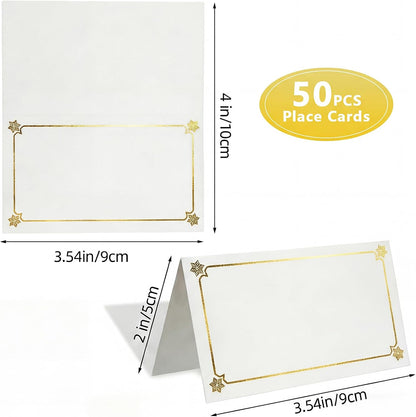 Premium Place Cards for table setting, name cards Used for Table Decoration, Seat Cards with Gold Foil Border&Corner Motifs, 2x3.5-Inch Tent Cards - Perfect for Weddings, Tables, Dinner Parties 50Pcs