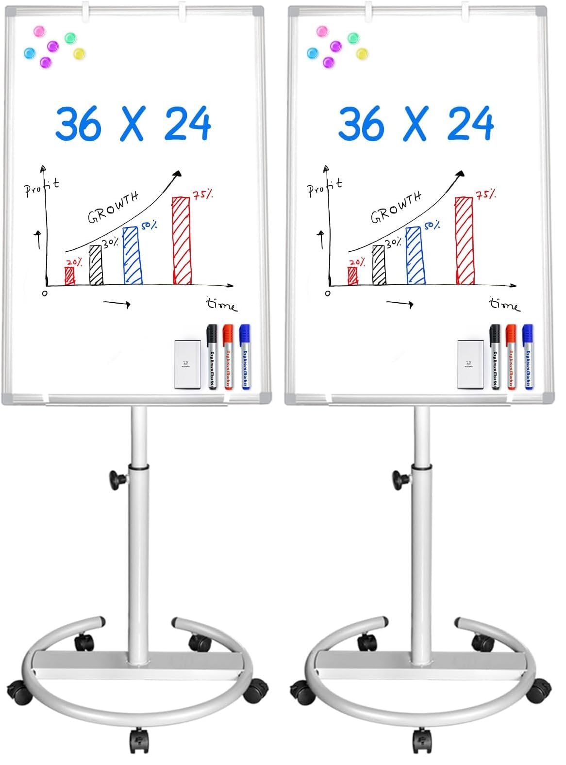 Maxtek Whiteboard on Wheels 40 x 28 in, Magnetic Rolling Dry Erase Easel