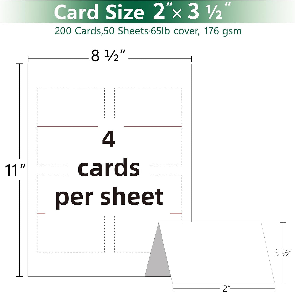 Tent Cards, 2x3.5 Inch, 200 Pack Printable Place Cards for Table Settings